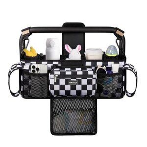 Universal Baby Stroller Organizer Double Caddy Detachable Mesh Cup Holder